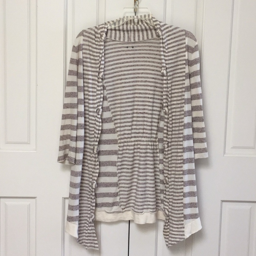 Grey Striped Three Dots Cardigan Sweater